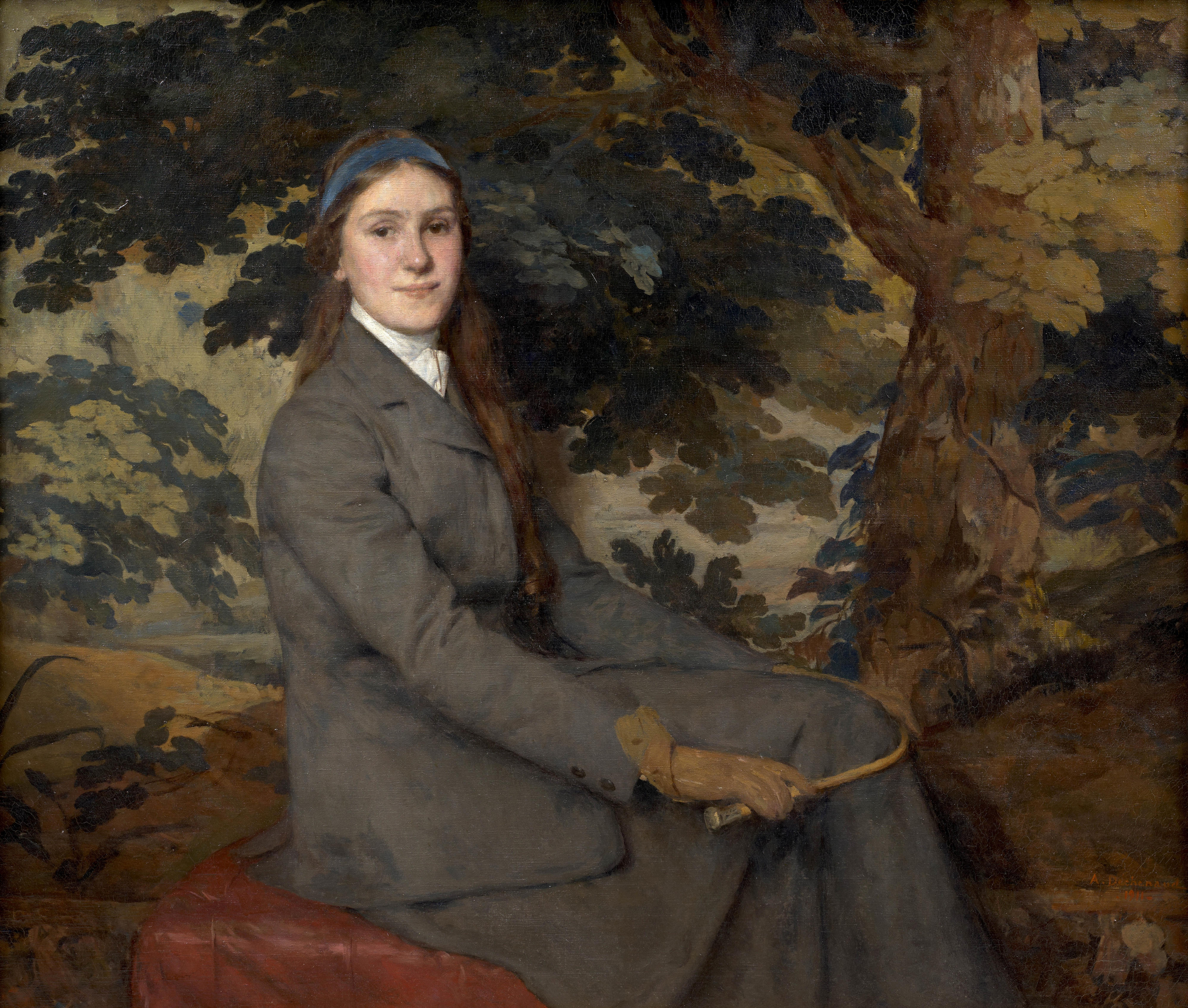 Portrait of Mademoiselle Odile Chedanne, daughter of the architect Georges Chedanne, in side-saddle